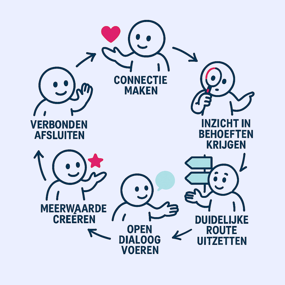 Visual van de Klikmethode van EmpathieKracht met zes stappen voor mensgerichte communicatie